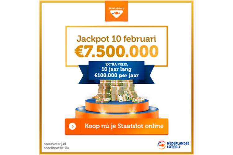 Staatsloterij: Jackpot van â¬7.500.000