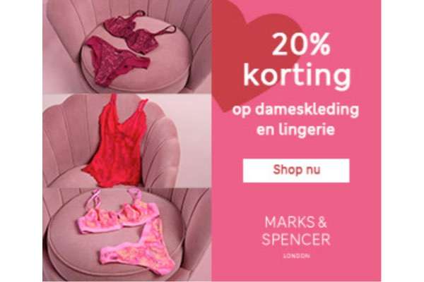 Marks & Spencer: 20% korting op dameskleding en lingerie